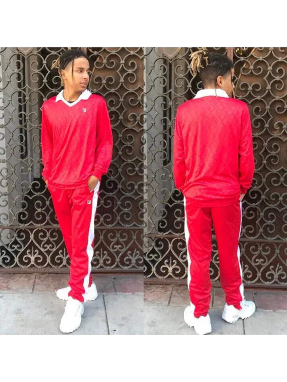 Men's Fila Red | White Polo Tracksuits Outfits Sets NWT